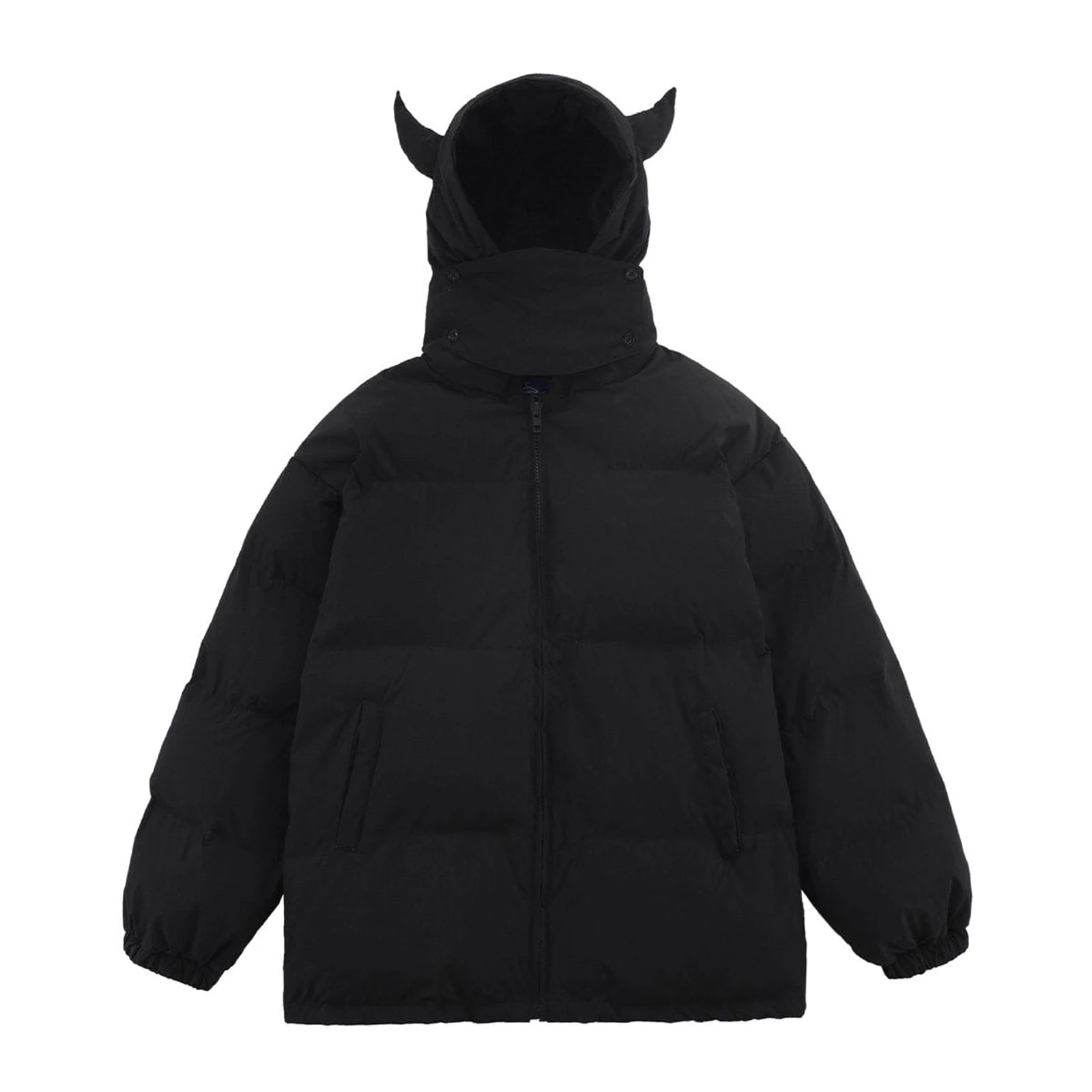 Women\'s Devil Horn Puffer Jacket 2023 New Winter Long Sleeve Zip Up Outwear with Hood 2000s Girls Warm Quilted Coat Outwear