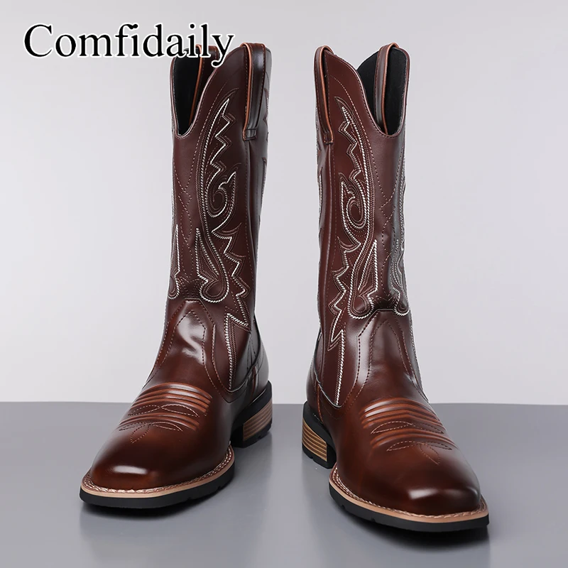 عالية الجودة الأوروبية الأمريكية الرجعية الخريف الشتاء أحذية رعاة البقر الغربية الخامس الرقبة التطريز كعب سميك أحذية فارس المألوف #2