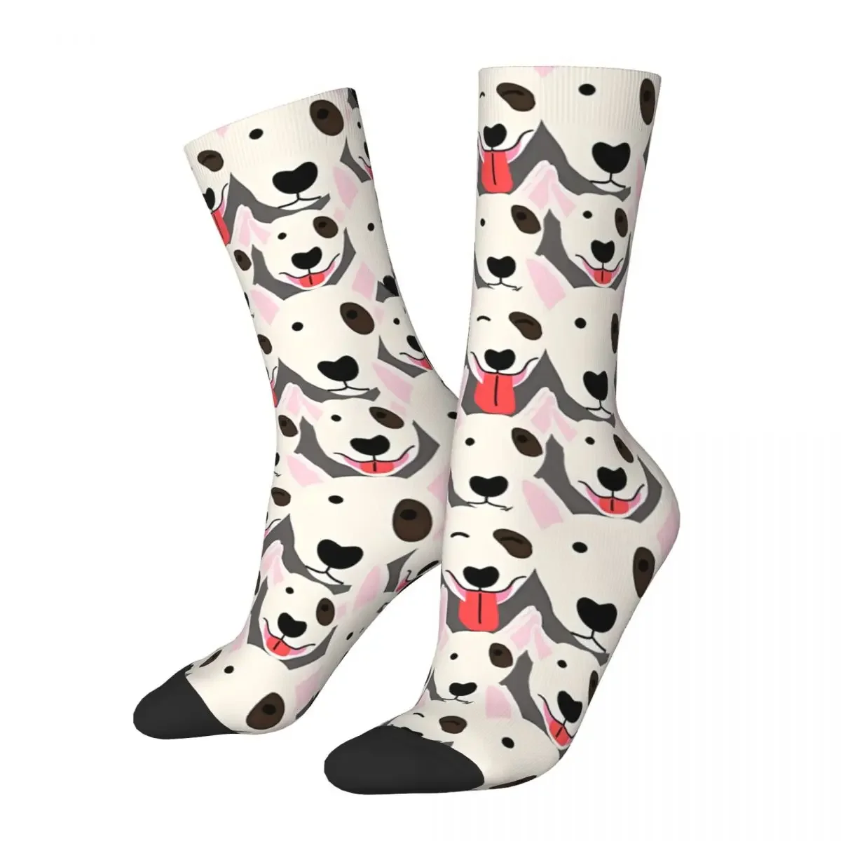 Funny Happy Sock for Men Pattern Vintage Bull Terrier Pet Dog Breathable Pattern Printed Crew Sock Casual Gift