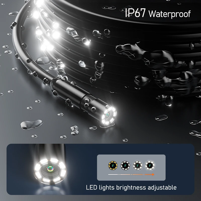  1-30m Hand-hold Industrial Endoscope 1080P 8mm Camera with 4.3'' IPS Screen IP67 Borescope Rigid Cable for Inspection Piping