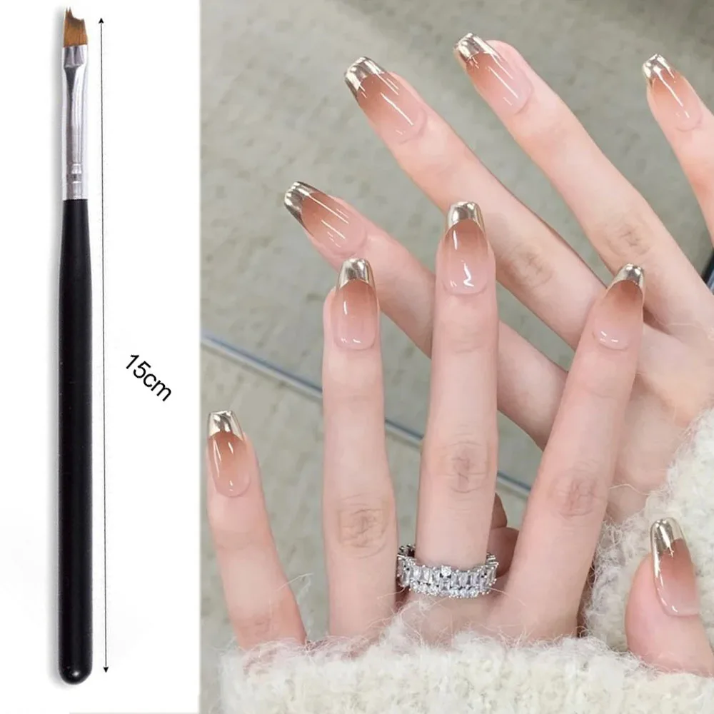 1Pcs Metal French Nail Styling Brush 15CM Crescent Pen Oblique French Tip Brush UV Gel Painting Drawing Professional Nails Pen