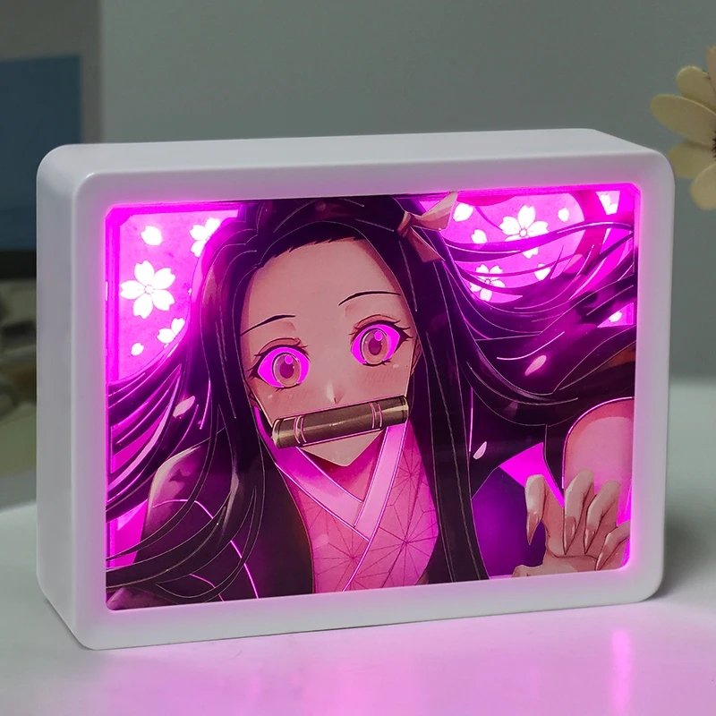 Anime Shadow Box Beauty Girl 3D Paper Cut Lightbox Frames For Pictures Led Lights Usb Rechargeable Light Cute Room Decoration