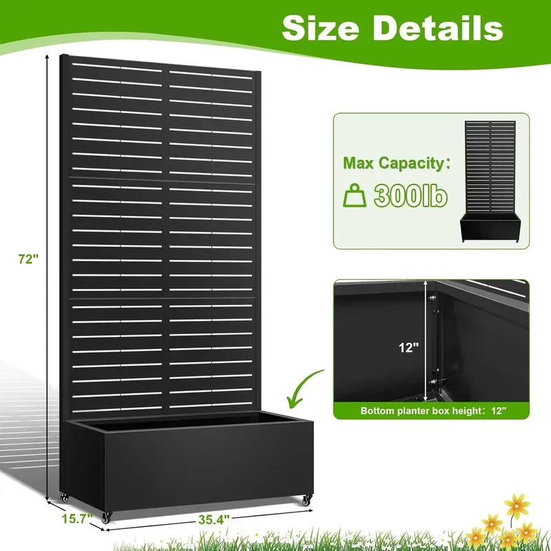 72x35x16cm Aluminum Louvered Elevated Garden Pot Rack with Lockable Casters and Drainage Holes Versatile Plant Stand