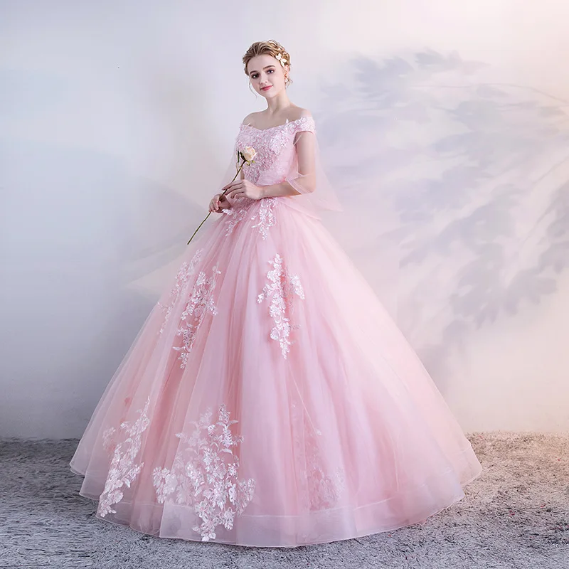 Pink Quinceanera Dresses Classic Off The Shoulder Half Sleeves Princess Prom Dress Lace Appliques Ball Gowns Vestidos De 15 Anos