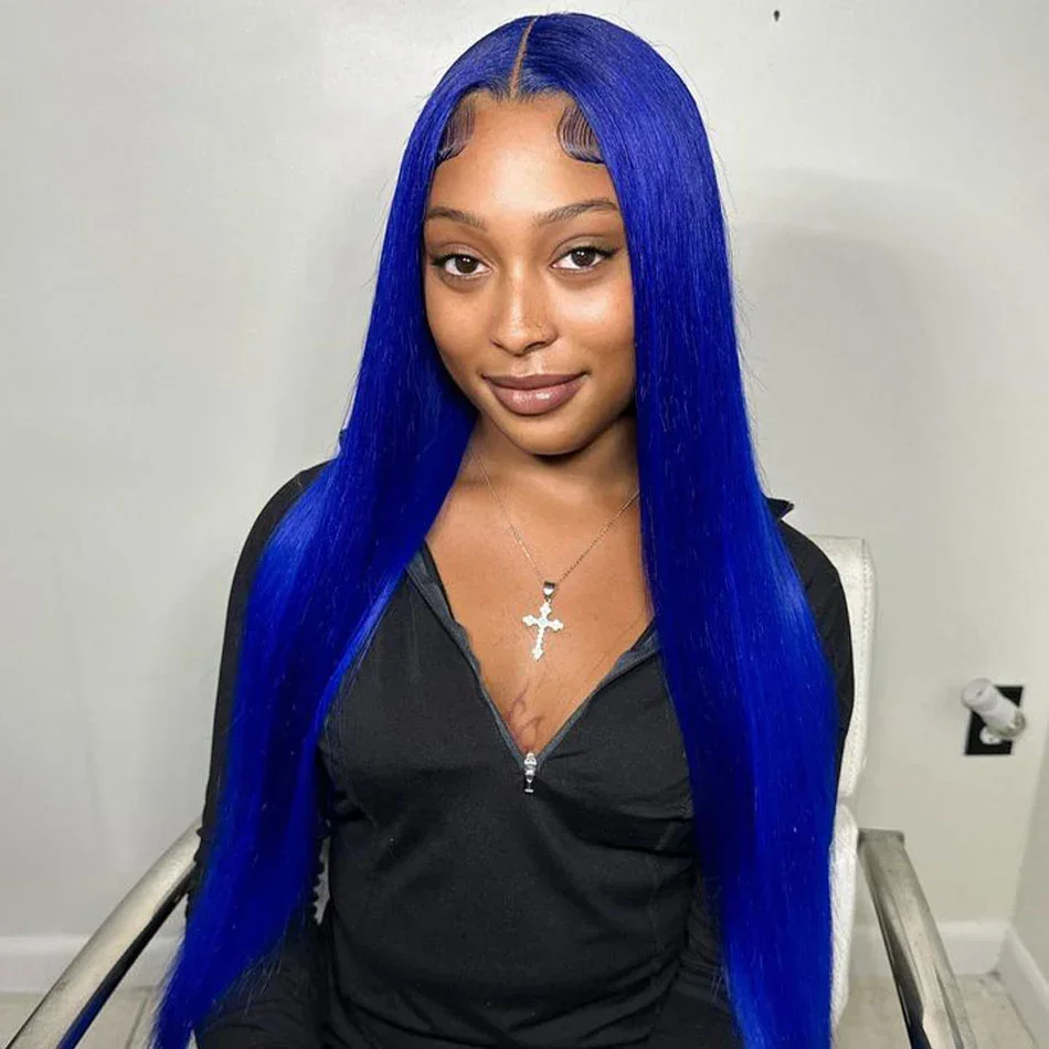 Dark Blue 13x4 Transparent Lace FrontWig Human Hair 100% 180% Density Wig As A Companion, Beauty Never Fades Away Cosplay HD