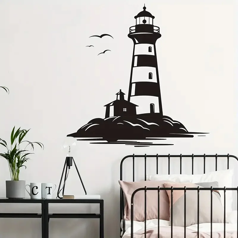 Lighthouse Landscape Painting Wall Stickers on the Island Bright Wall for Home, Cabinet, Door Decoration, Vinyl Car sticker