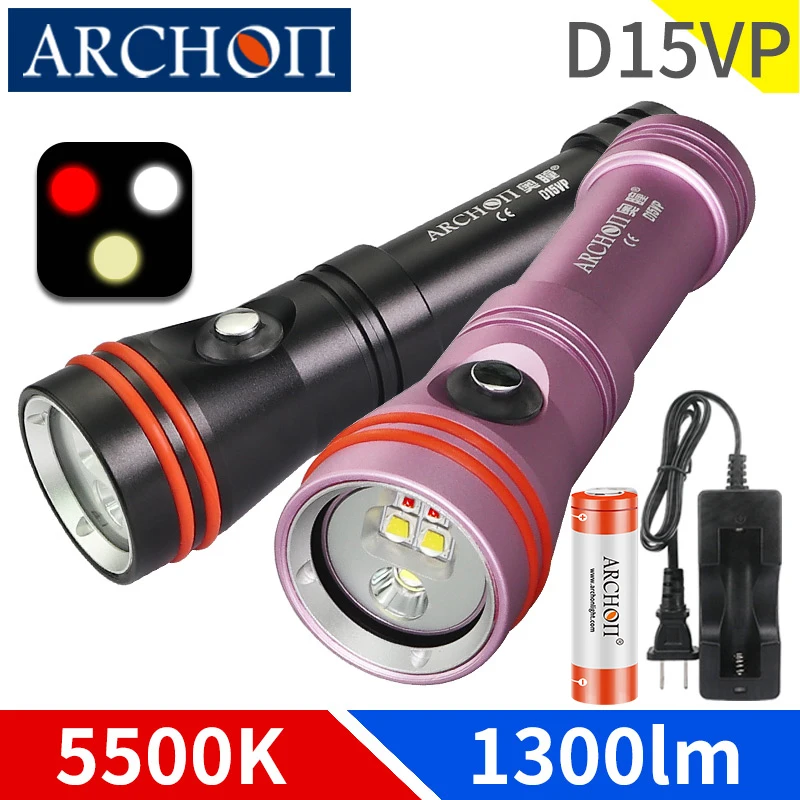 

D15VP 6500K diving flashlight 5500K HD video red warm white diving fill lights Underwater 100m diving photoraphy lighting lamp