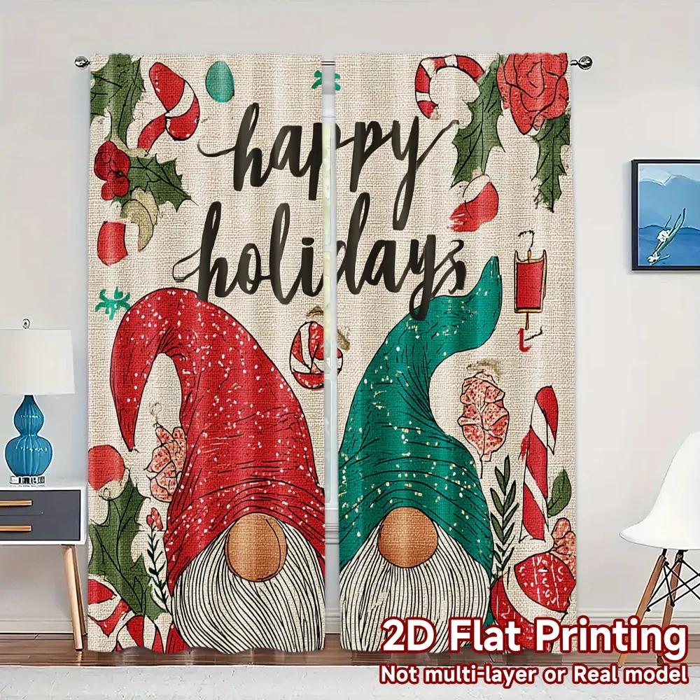 2D Flat Printing,JIT 2pcs, Curtains (Without Rod) Festive Gnomes(2) Chic Curtain Chic Semi-Sheer Curtains Festive Decorative for