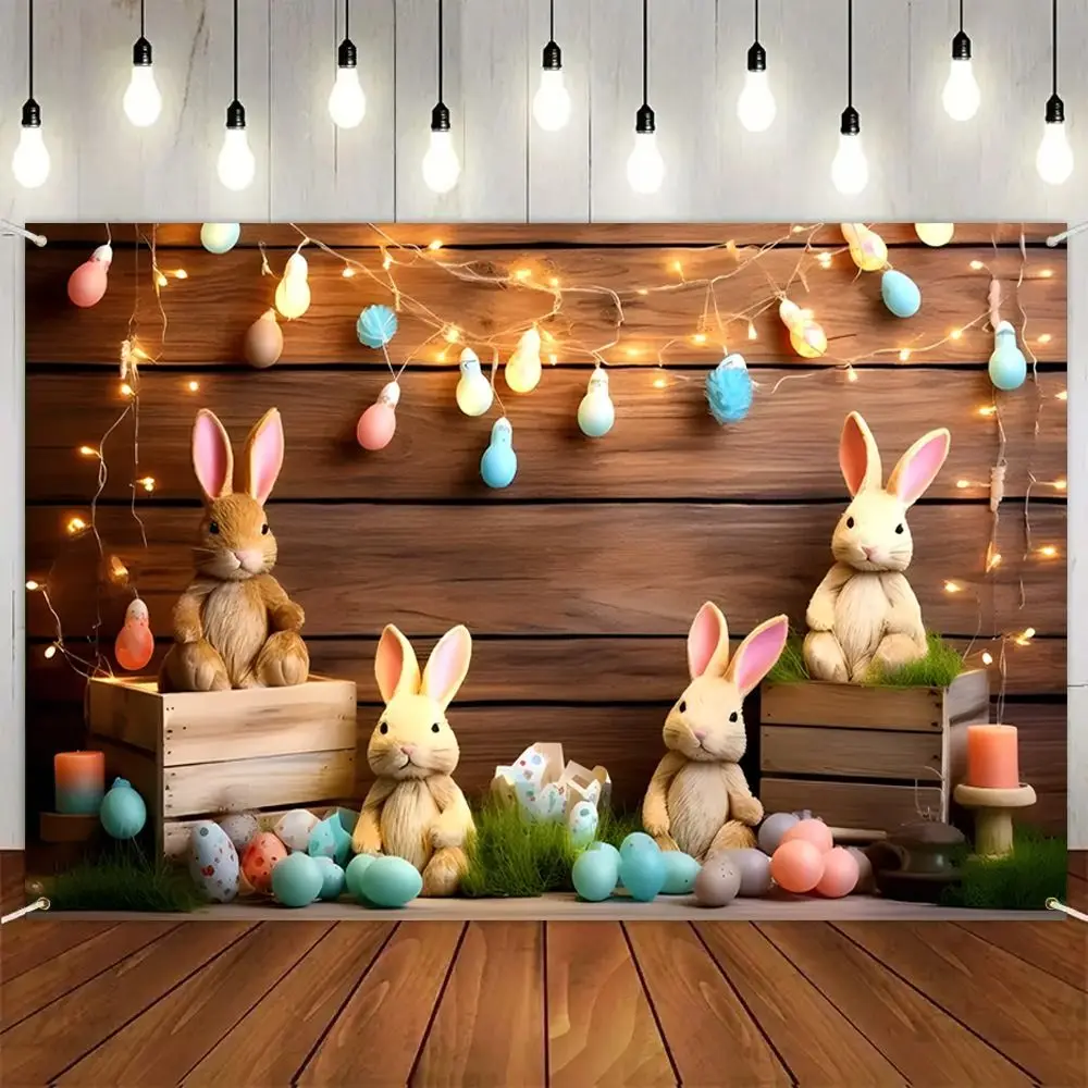 

Colorful Easter Photography Backdrop Celebrate Polyester Bunny Eggs Background Decor 180*110cm Easter Photo Banner Photo Booth