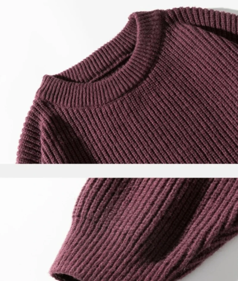 

Menswear Simple Trendy Solid Color Round Neck Sweater Loose Fit Coffee Long Sleeve Knitted Pullover Tops Autumn