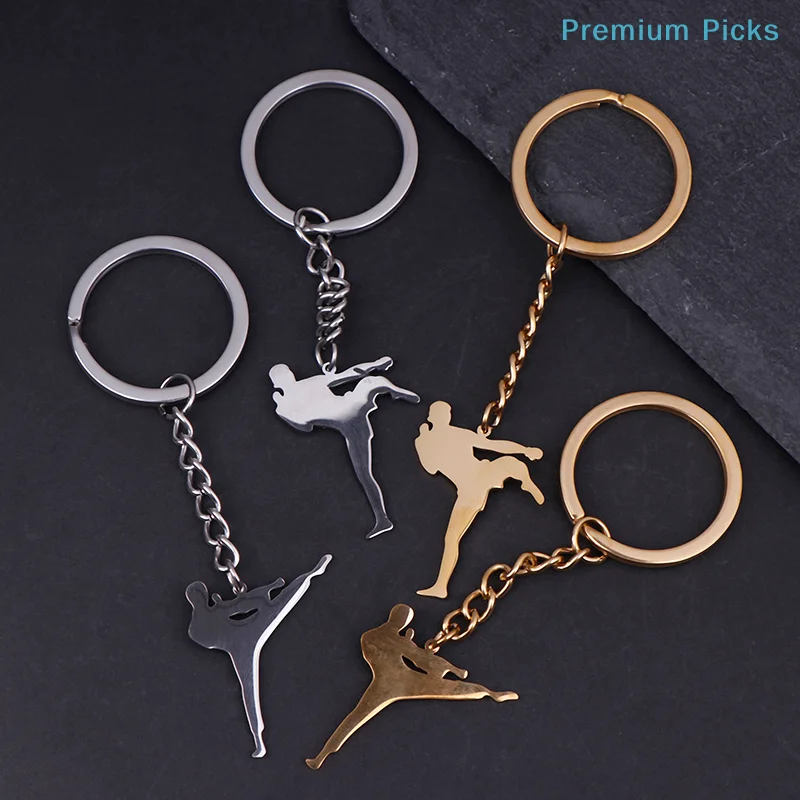 portableTaekwondo High Kick Keychains For Men Titanium Steel Sports Charm Karate Jiu Jitsu Keyring Jewelry Male Boys Gym Gifts