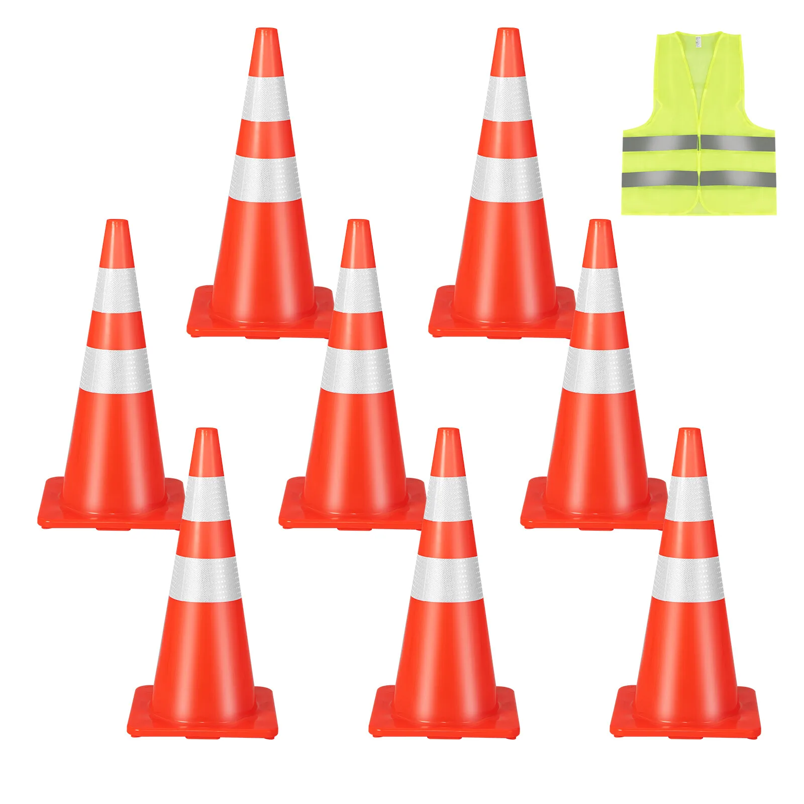 

8 Pack Traffic Safety Cones 28" PVC Road Parking Cones with Reflective Collar