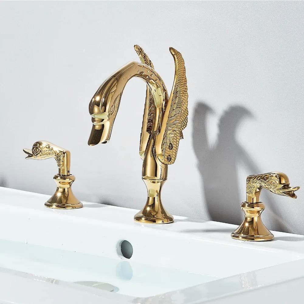 

Golden Swan Widespread 3-Hole Basin Mixer Luxury Bathroom Faucet with 2-Handle