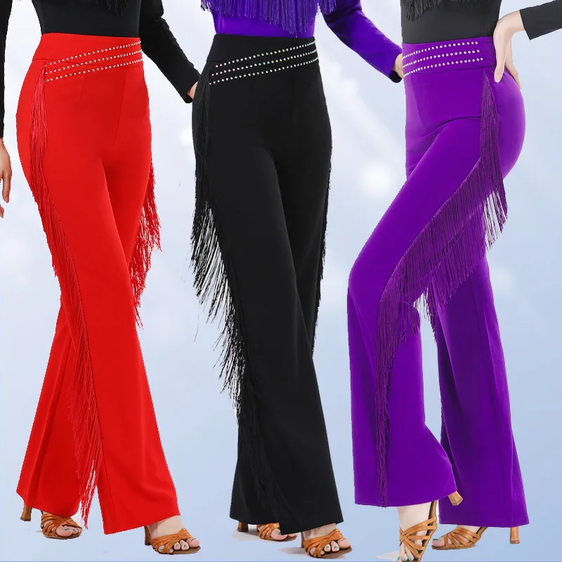 

Women Latin Dance Pants Competition Practice Tassel Pants Ballroom Tango Cha-Cha Fringe Trousers Gitaba Sailor Dance Costume
