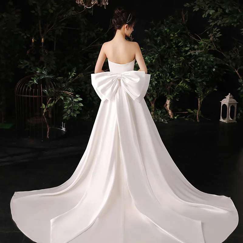 Seperate Satin Bow Matching Wedding Dress White Removeable Train Decorate Bride Dresses Satin Knots