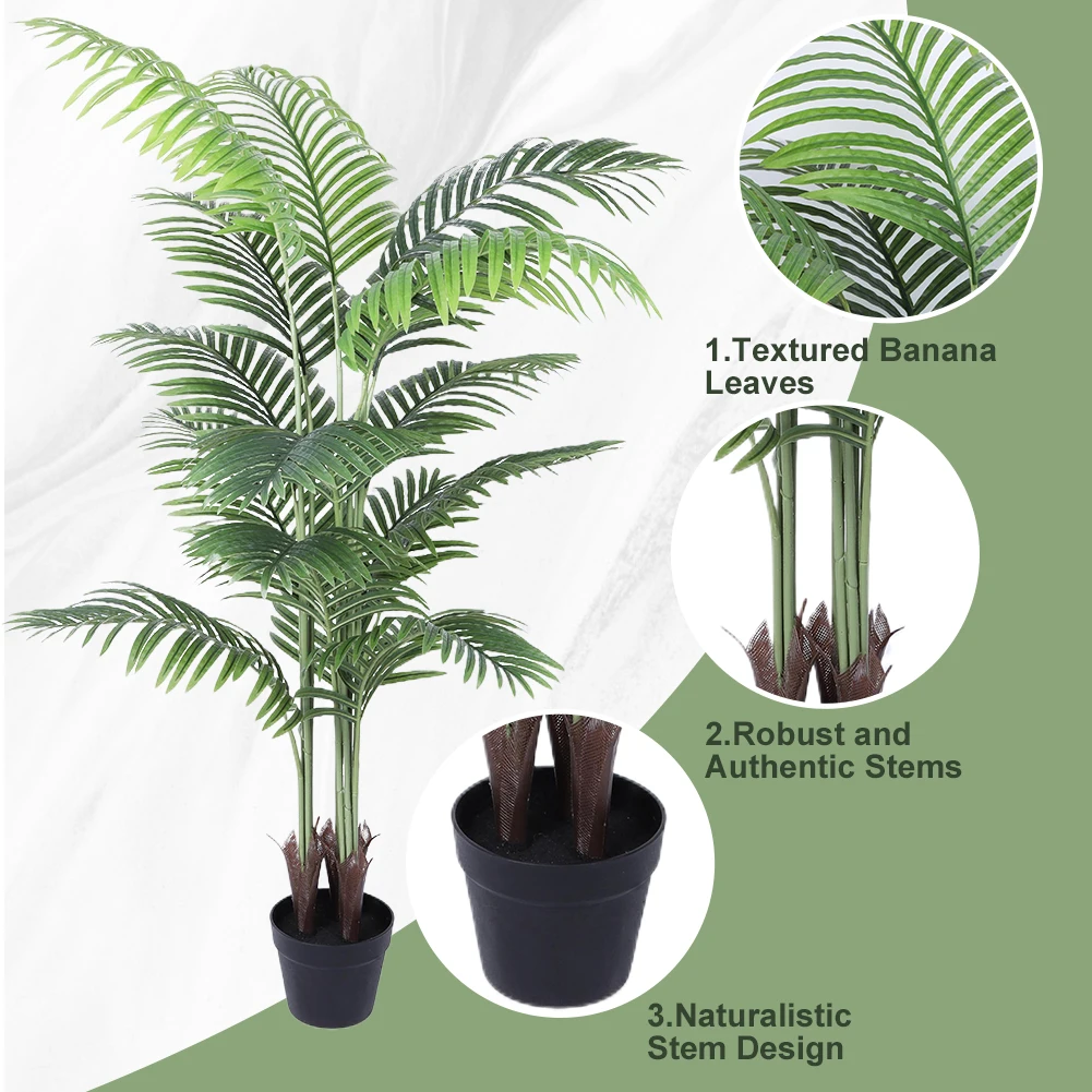 인공 아레카 야자수 식물, 가정 사무실 정원용 화분에 있는 열대 야자수, 5 피트