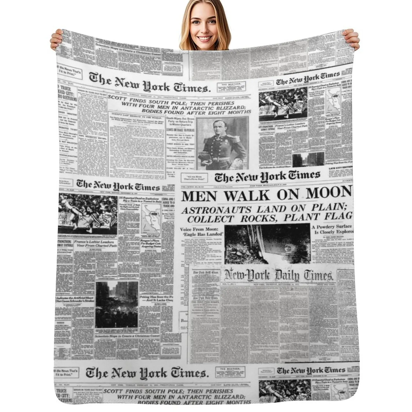 

Newspaper print [white] Throw Blanket Air Conditioner Soft Blanket for Office Home