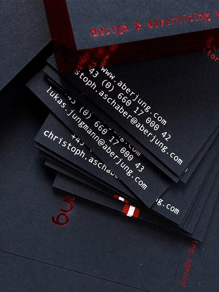 Personalised High End Business Cards Thick Black Paper Cards Double SIde Red Foil Stamping With Shiny Edge