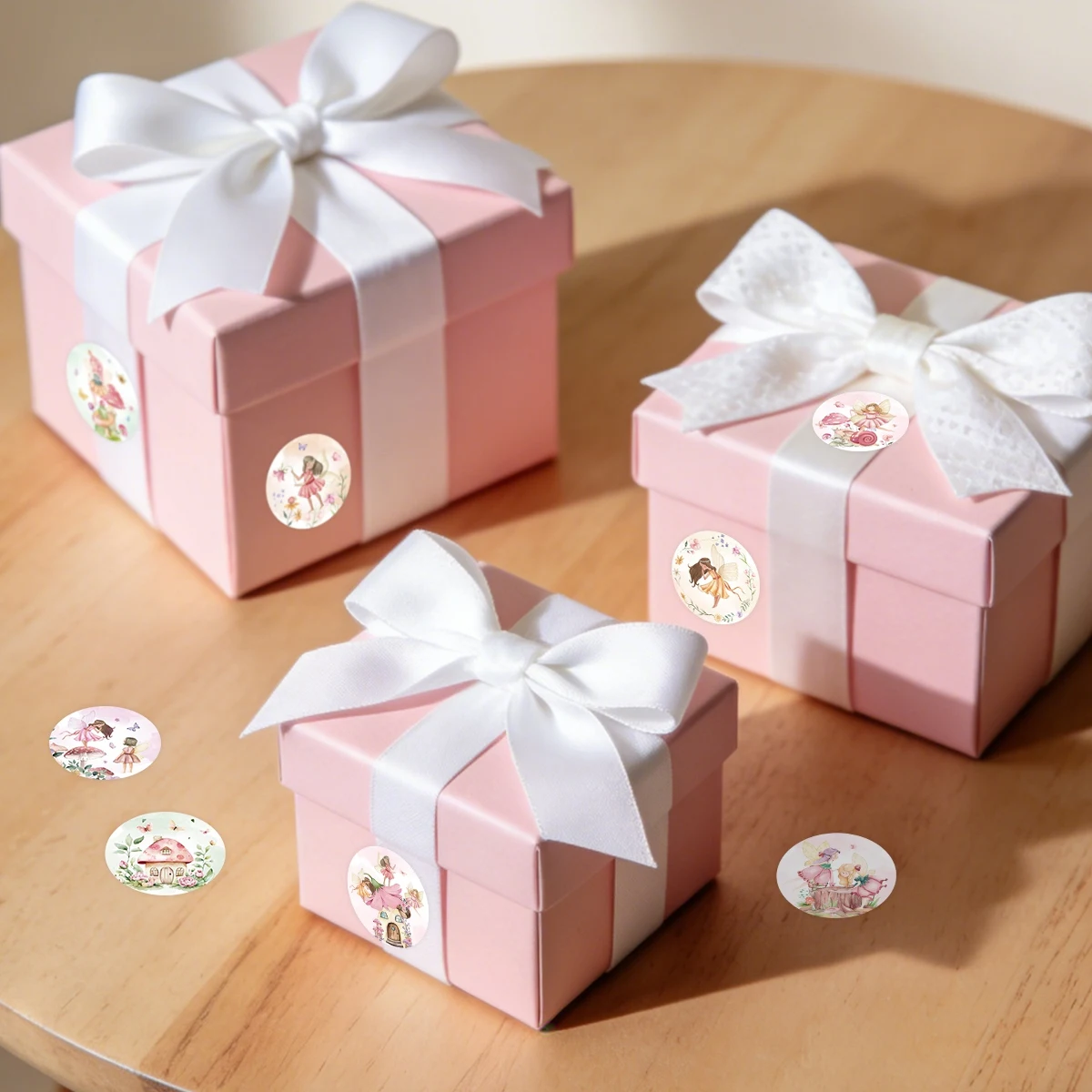 500 Stück Blumenfee Runde Aufkleber Rosa Abziehbilder Niedliche Sticker Feen-Thema Geburtstagsparty Dekoration Runde Aufkleber Frühling – Detail 5