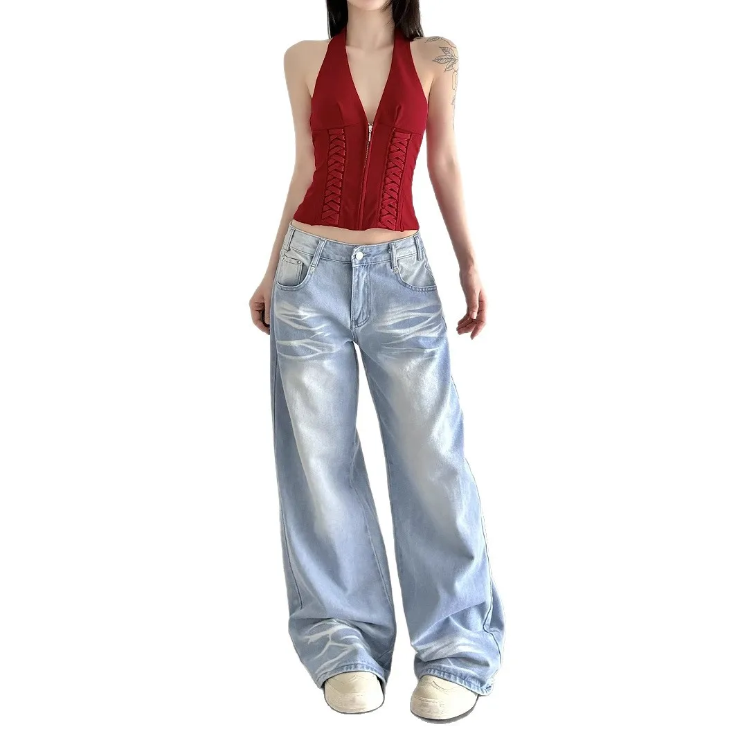 Strap Up Waist Hanging Neck Deep V-Neck Vest, Spicy Girl Slimming Short Fit Versatile Top