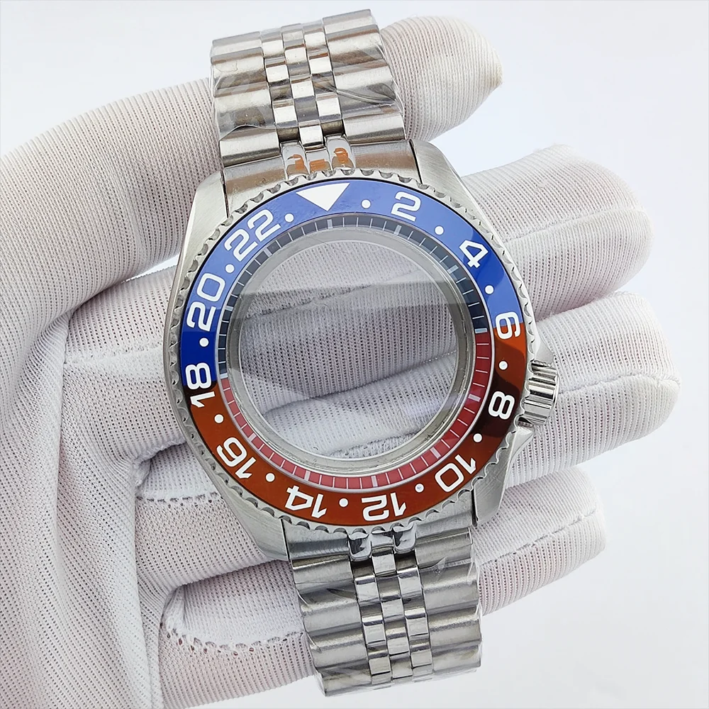 

40mm Luxury Men's Watch Case NH35 Case Set Fits 28.5mm Dial Case Sapphire Glass Waterproof Case Red and Blue Bezel Case