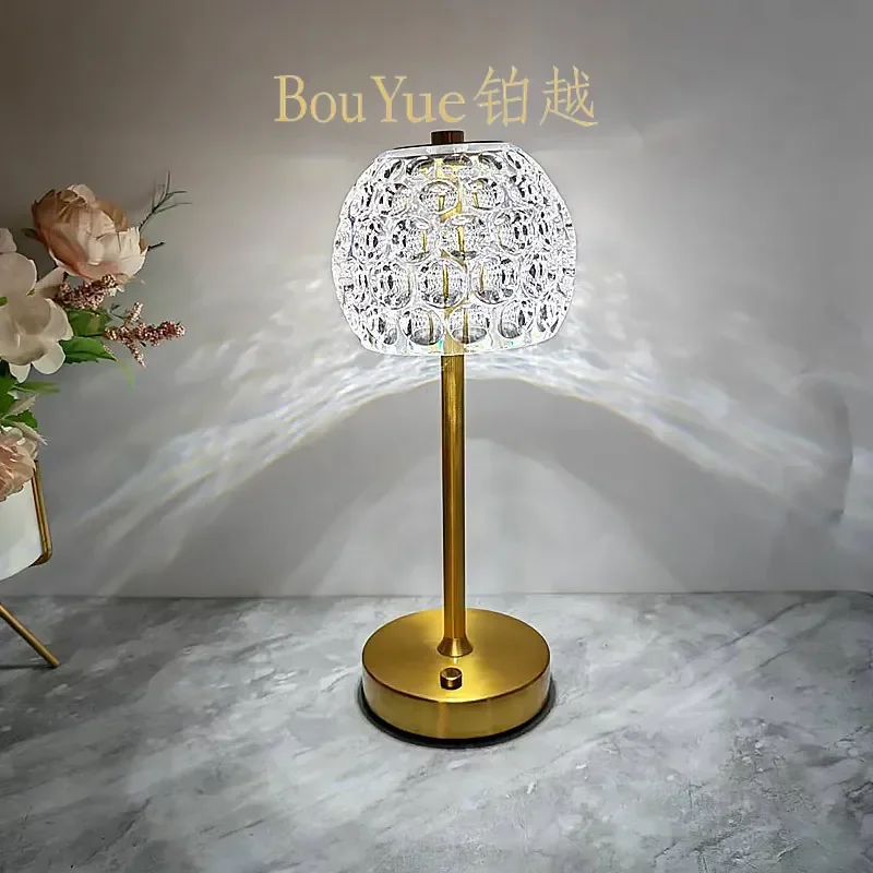 Luxury Crystal Table Lamp Retro Gold LED Night Light Bedroom Bedside Decorative Lamp Study Room Atmosphere Ornament