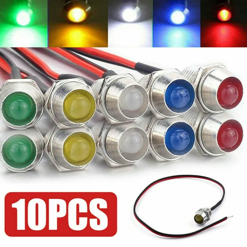 

Car LED Indicator Lights 10PCS Super Bright 8mm DC 12V Pilot Dashboard Lamp for Truck Boat Driving Beam Bulb Exterior Parts