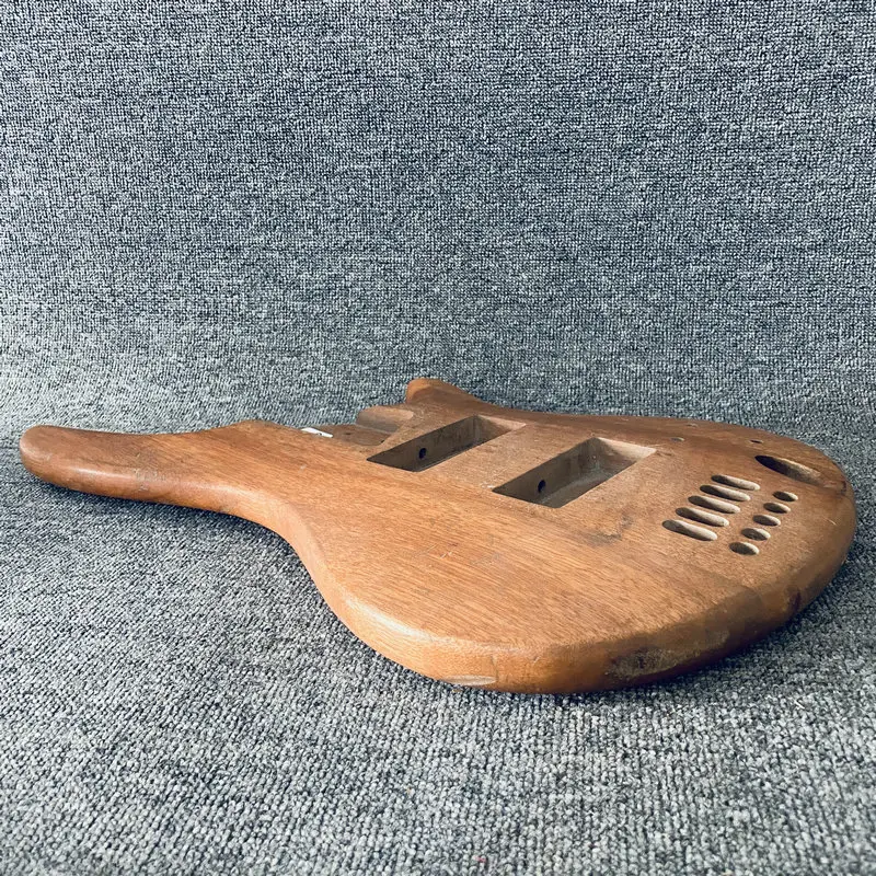 HB430  5 Strings Electric Bass Right Hand Unfinished Jazz Bass Body in Solid Redwood for DIY Replace with Damages Fixed Bridges