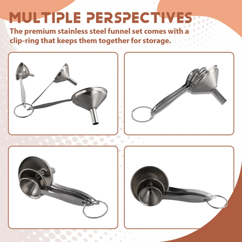 T78C-3-en-1-Funnels-para llenar botellas-Acero inoxidable-Pequeño-Cuocina-Funnel-Set-Para transferir-Esencial-Oleos-Liquidos