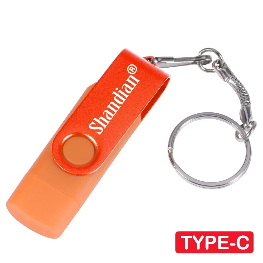 Orange TYPE-C 2in1 USB 2.0 Flash Drives 128GB Pen drive 4GB 32GB U disk 64GB High speed Memory stick with key chain Waterproof