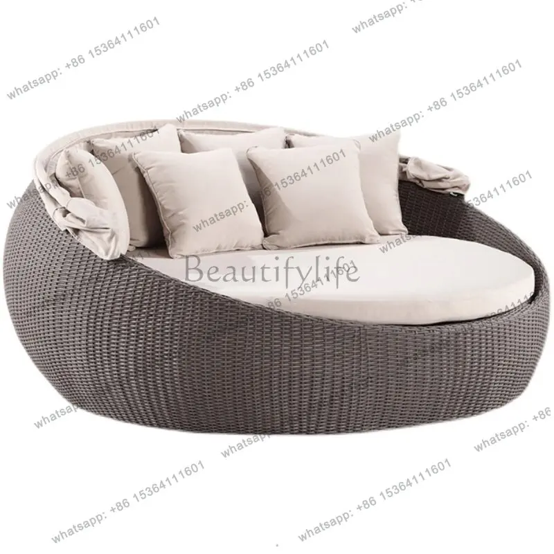 Outdoor large round bed courtyard rattan sofa outdoor beach lounger