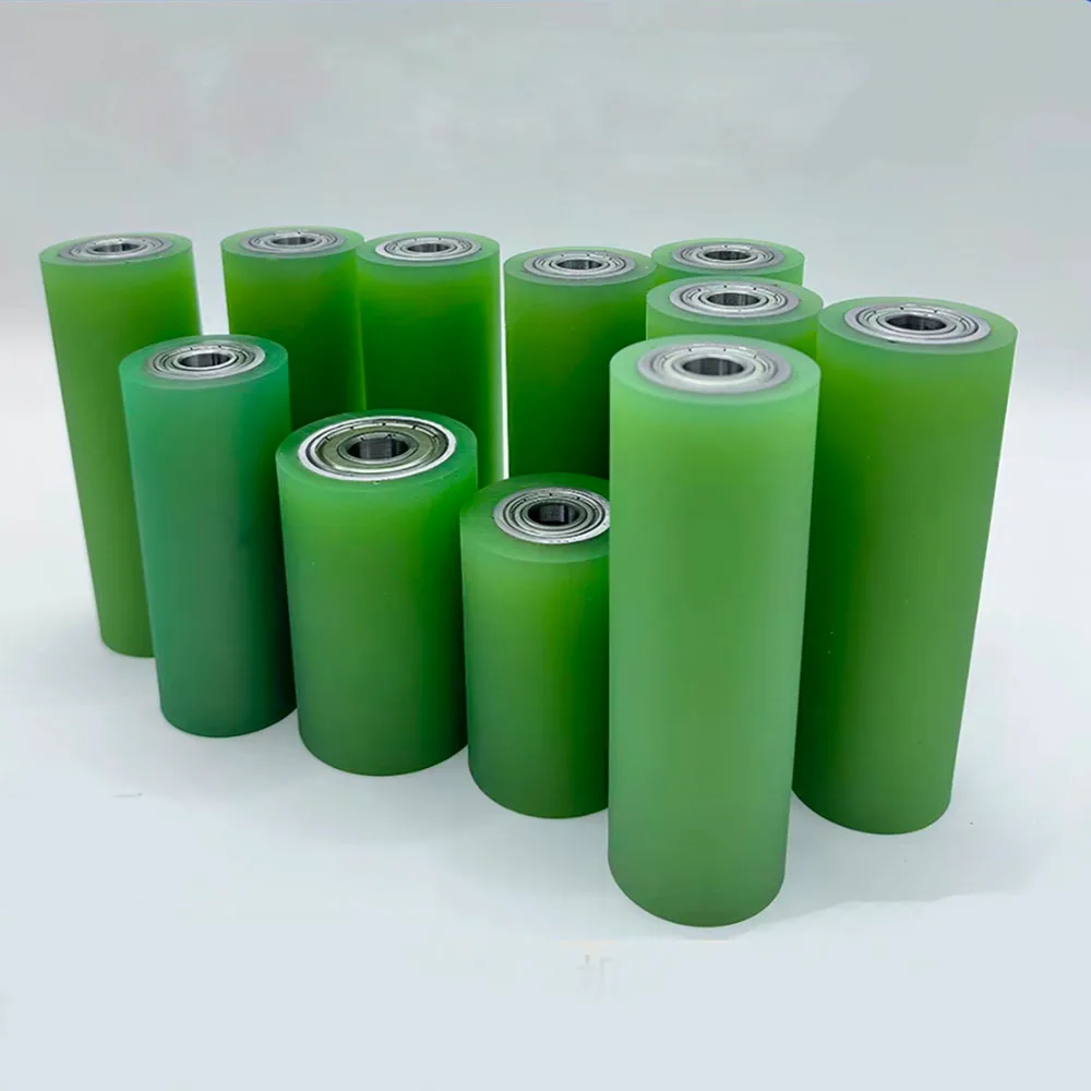 Wear Resistant PU Coated Unpowered Roller Wheels Double Bearing Rubber Conveyor Rolls