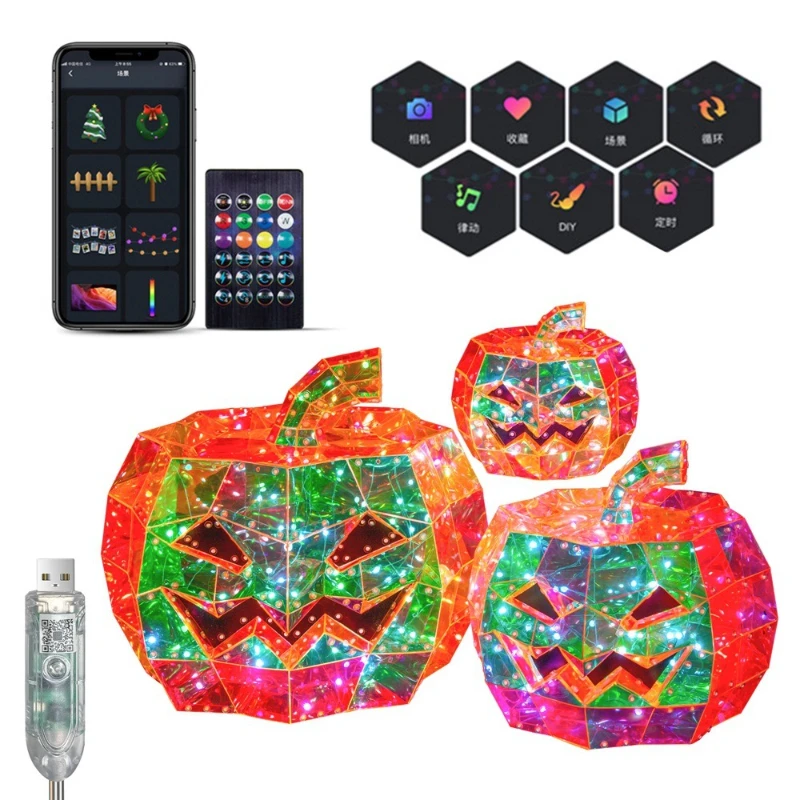 Halloween Decor RGB Pumpkin Light with Timer Bluetooth APP Control Indoor Outdoor USB Jack-O-Lantern Halloween Party Supplies