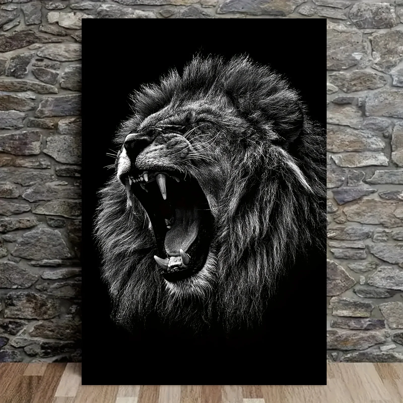 1pc Frameless Canvas Animal Poster, 12x18 Inch Angry Lion Black and White - Perfect for Bedrooms, Living Rooms, Hallways, Wall