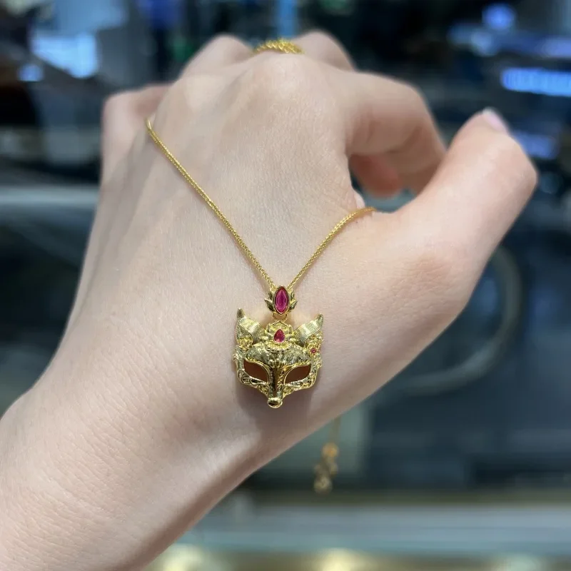 Briex Jewelry Real 18K Gold Fox Mask Pendantfor Woman Luxury AU750 Pendant Necklace Fine Jewelry High-quality Banquet Gift