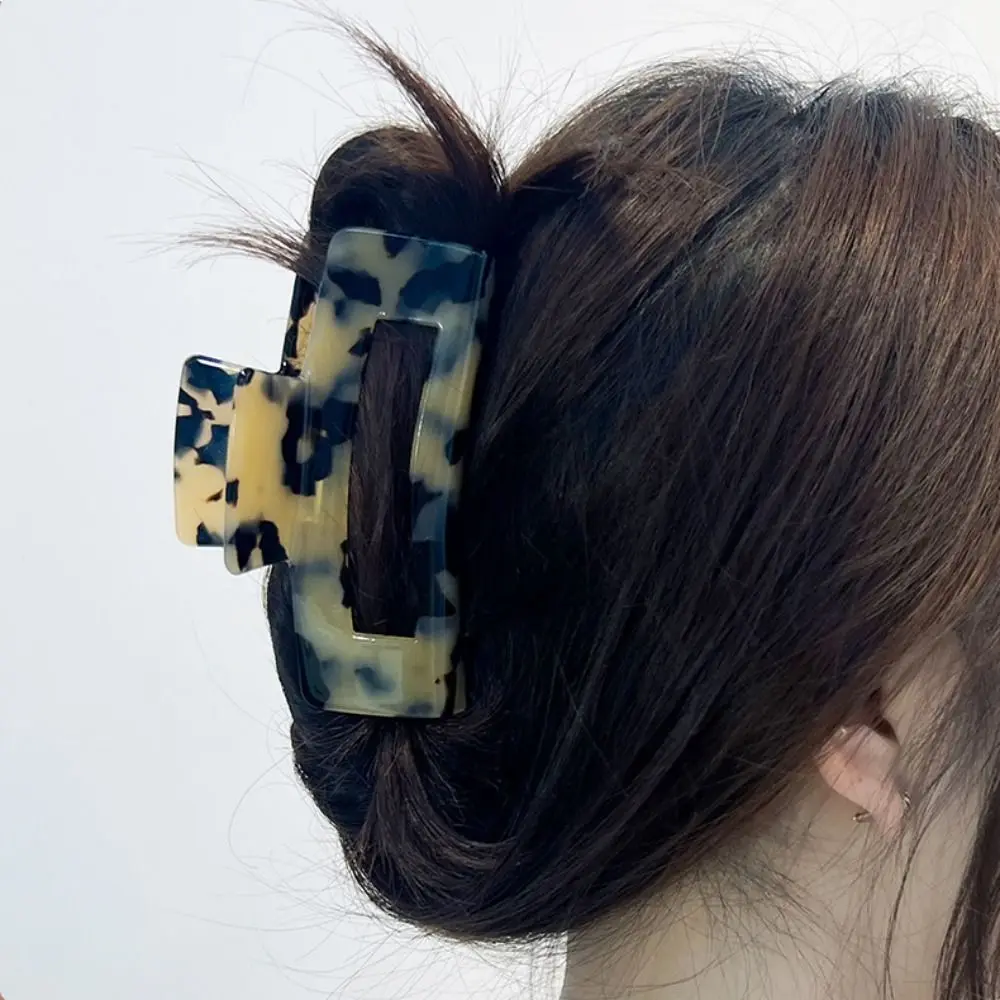 

French Style Rectangular Hollow Hair Claw Colorful Large Size Acetic Acid Hair Clip Headwear Barrette Shark Clip Streetwear