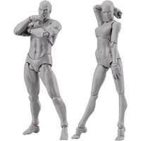 Muñeca de cuerpo articulada para hombre y mujer, maniquí articulado con cabeza de bloque para artistas, conjunto de dibujo, color gris