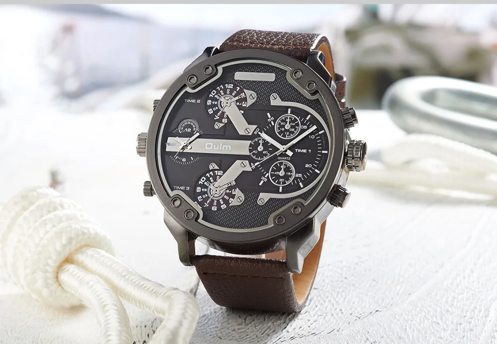Casual Retro Men's Quartz Wristwatch Double Time Gun Black Outdoor Sports Fashion Large Dial Men's Watch