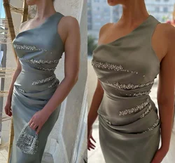 One Shoulder Gray Diamond Jewelry Satin Mermaid Formal Dresses for Special Occasions Ball Gowns Women Evening Dress customized