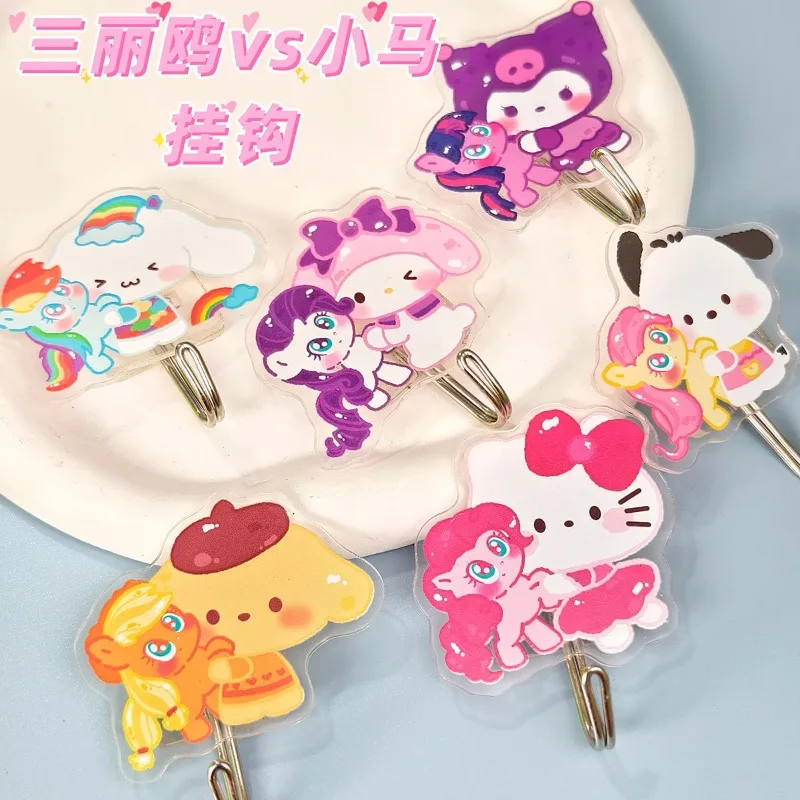 

New Kawaii Sanrio Hook Cartoon Anime Hello Kitty Kuromi Cinnamoroll My Melody Girl Cute Wall Kitchen No Punch Acrylic Hook Gift