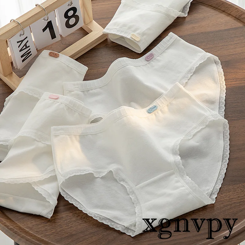 xgnvpy Cotton White Underwear Female Cute Girl Birthday Series 5A Antibacterial Mid-rise Pure Desire Summer Wear Soft Breathable