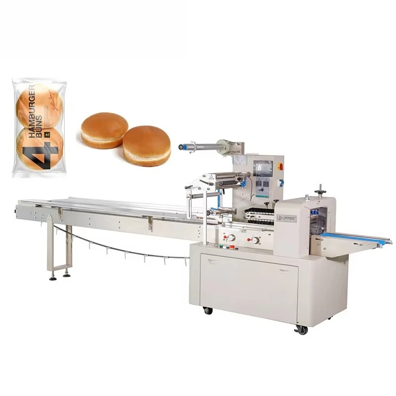 Customized Horizontal Servo Pillow Packaging Machine Automatic High Speed Flow Wrapper for Hamburger Bun Bakery Food Wrapping