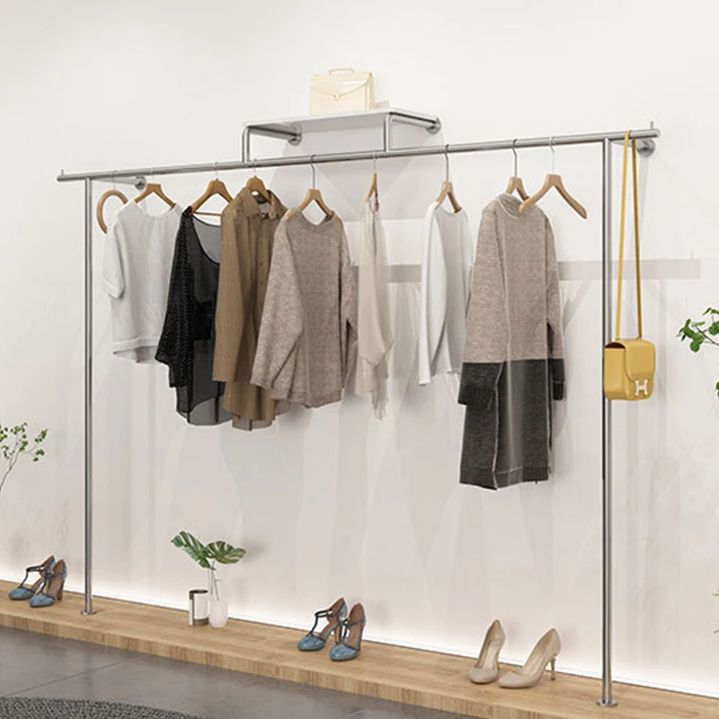 custom，Luxury Shopping Mall Women's Clothing Store Wall-mounted Hanger Clothing Display Rack