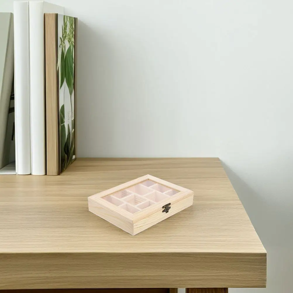 

Набор из 2 шт. деревянных коробок для творчества своими руками, детский органайзер для хранения, деревянная шкатулка для украшений с прозрачной крышкой, десять отделений, футляр для хранения часов