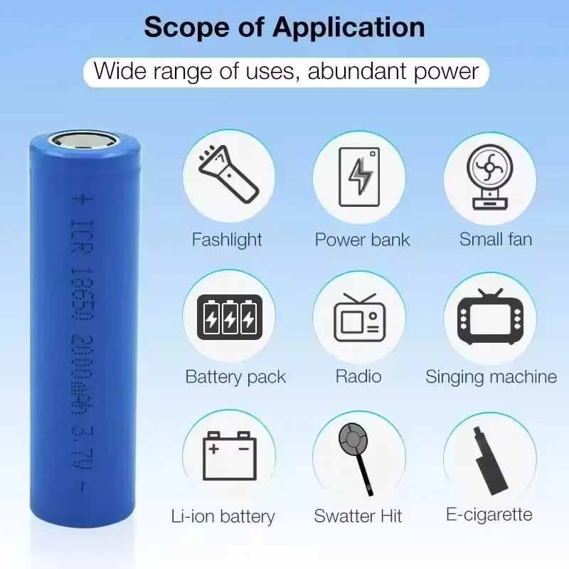 18650 Lithium Battery 3.7V 2000mAh Rechargeable Battery for Solar Flashlight Aircraft Model Model Electronic Toy Heater