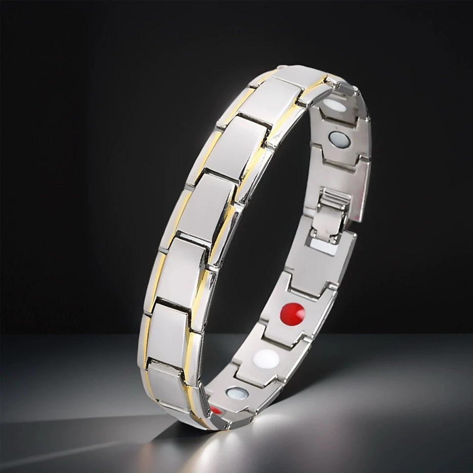 ZAKOL Trendy Round Detachable Magnetic Bracelets for Women Men Adjustable Health Sleep Therapy Energy Metal Bracelet Gift