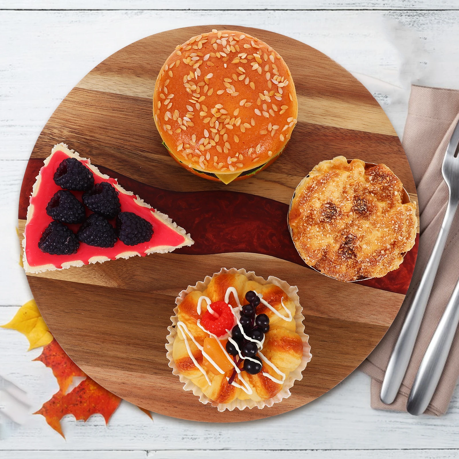 

Round Wood Cutting Board For Kitchen Meat Vegetables Multi-Functional Serving Board Sturdy Resin Wood Easy Clean Home