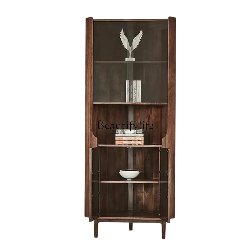 

Nordic solid wood corner cabinet Italian simple South American walnut glass wine cabinet