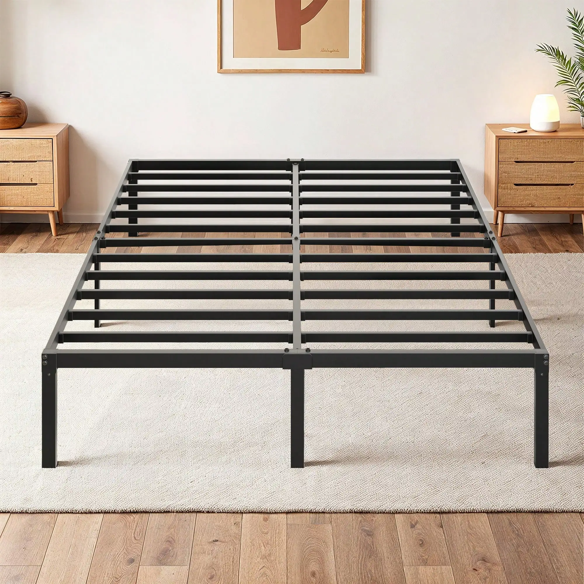 

Каркас кровати Twin/Full/Queen/King Size, черный, металлическая платформа высотой 14 дюймов с прочной стальной решеткой, подкроватная полка для хранения.