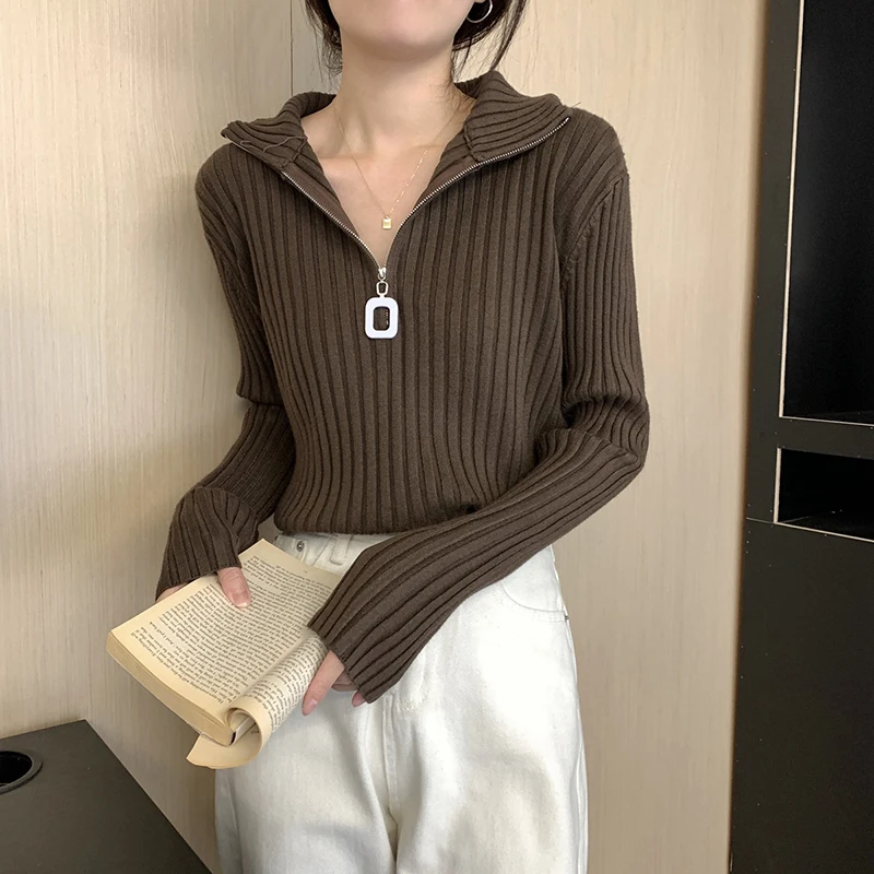 

Trend Half Zipper Women Pullovers Autumn New Popular Y2K Knitted Sweater for Woman Korean Streetwear Long Sleeve Warm Jumpers